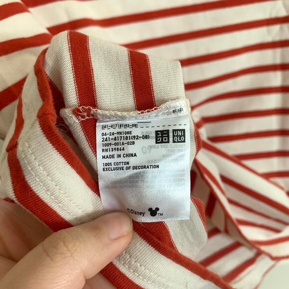 Uniqlo x Disney Minnie Mouse Embroidered Striped T-shirt in Red/Cream - Picture 8 of 9